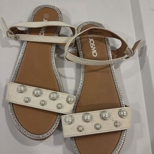 Josmo White Pearl-Accent Ankle-Strap Sandals